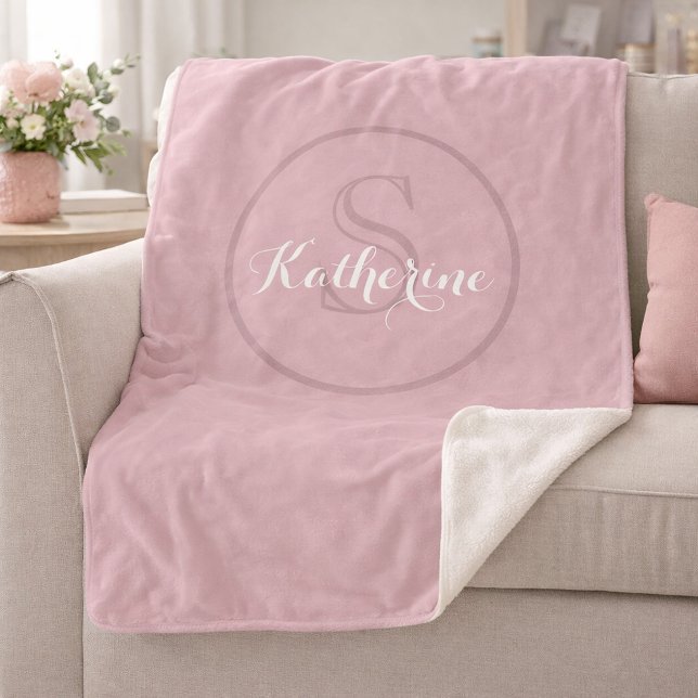 Manta Sherpa Personalized Name Monogram Dusty Rose (Subido por el creador)