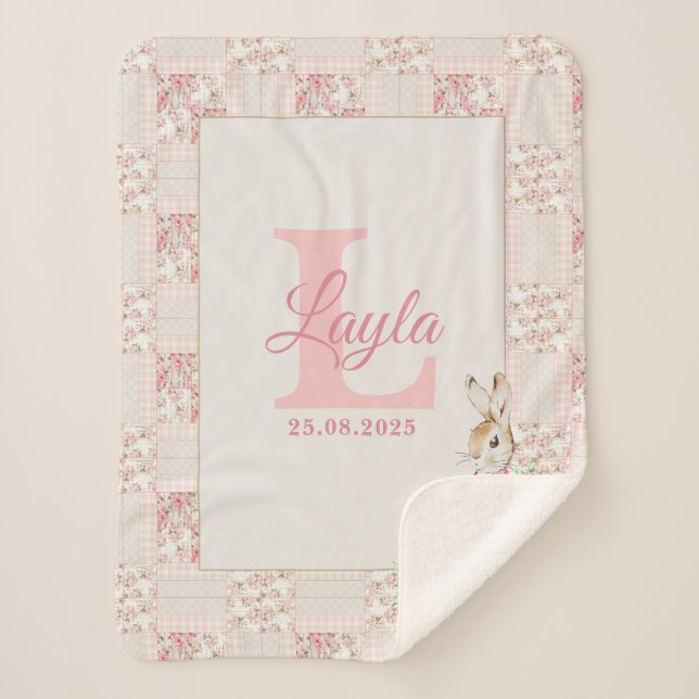 Manta Sherpa Personalized Pink Beatrix Potter Sherpa Blanket (Anverso)