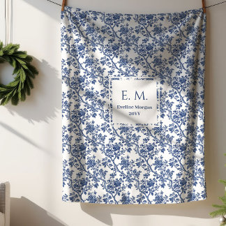 Manta Sherpa Personalized Royal Blue Toile Blanket Gift 4 Wife