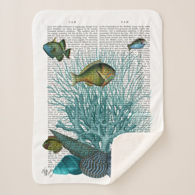 Manta Sherpa Pescado, conchas azules y corales (Anverso)