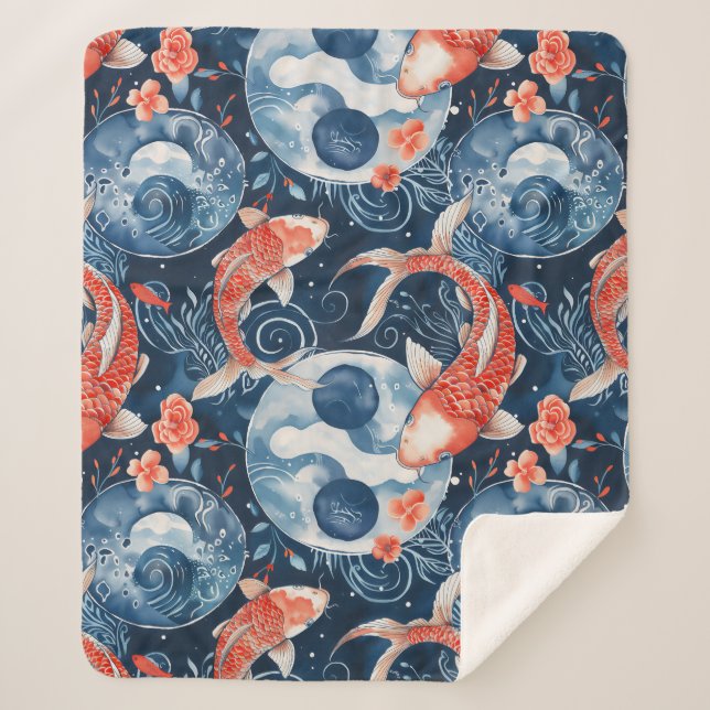 Manta Sherpa Pescado Japonés En Acuarela (Anverso)