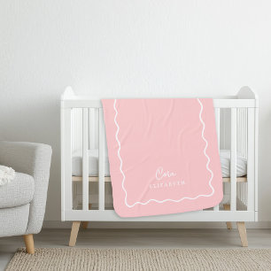 Manta Sherpa Petal Pink Wavy Border Monogramado