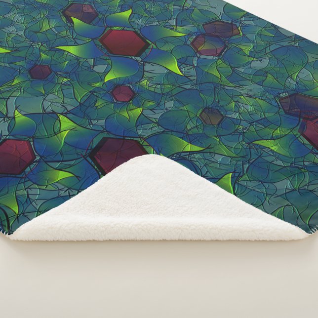 Manta Sherpa Pétalos virtuales con puntas azules, hojas y hexág (3/4)