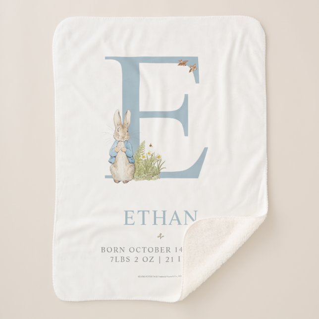 Manta Sherpa Peter Rabbit | Letra E personalizada (Anverso)