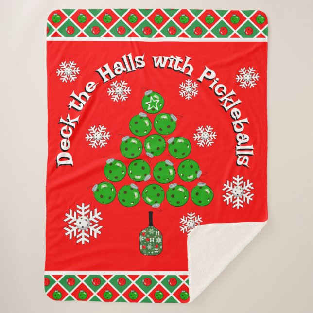 Manta Sherpa Pickleball Christmas Tree Deck the Halls Red Green (Anverso)