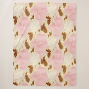 Manta Sherpa Piel de vaca marrón crema rosa de vaca