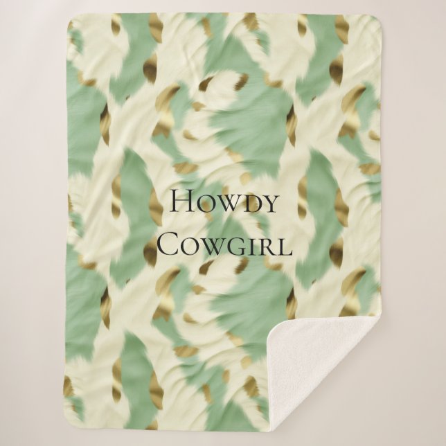 Manta Sherpa Piel de vaca Mint Green Cream Gold (Anverso)