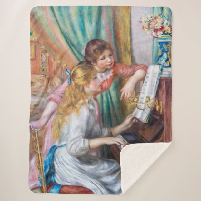 Manta Sherpa Pierre Auguste Renoir - Jóvenes Chicas en el piano (Anverso)