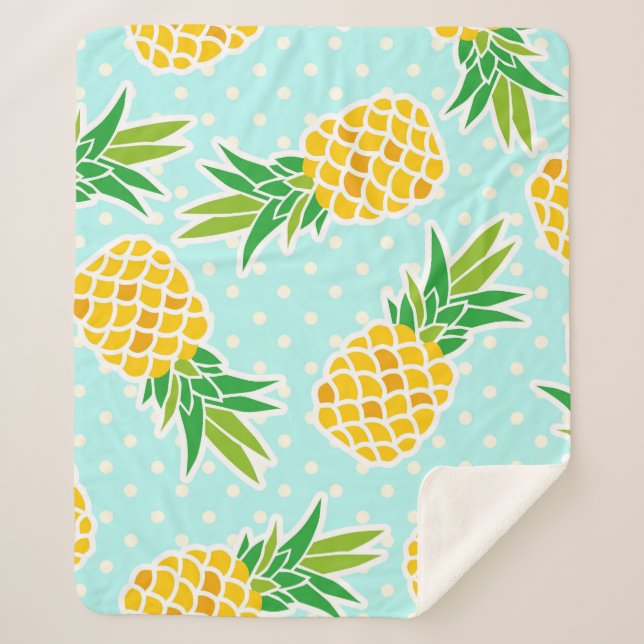 Manta Sherpa Piñas Exóticas: Polka Azul-Dot Diversión. (Anverso)