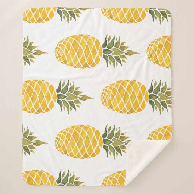 Manta Sherpa Piñas Pintadas A Mano: Acuarela Seamless. (Anverso)