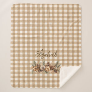 Manta Sherpa Pine Rústico Cones Brown Gingham Personalizado