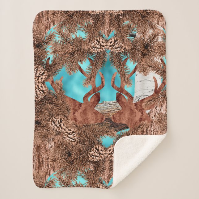 Manta Sherpa Pine Stag Sherpa Blanket LightBlue (Anverso)