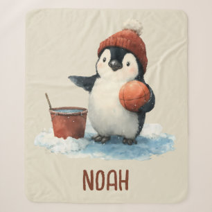 Manta Sherpa Pingüino de Baloncesto de Invierno Personalizado N