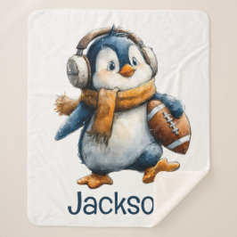 Manta Sherpa Pingüino de fútbol de invierno personalizado para 