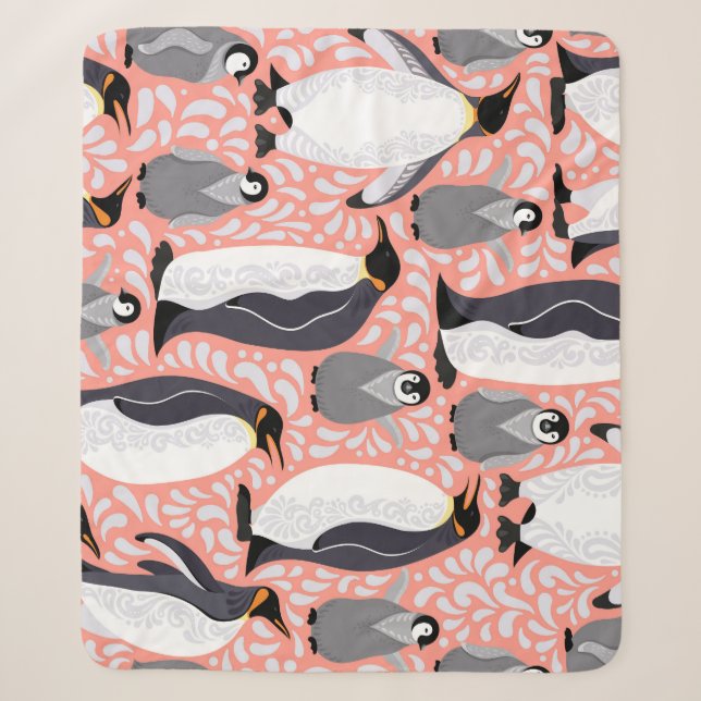Manta Sherpa Pingüinos emperadores, costillas, estampado decora (Anverso)
