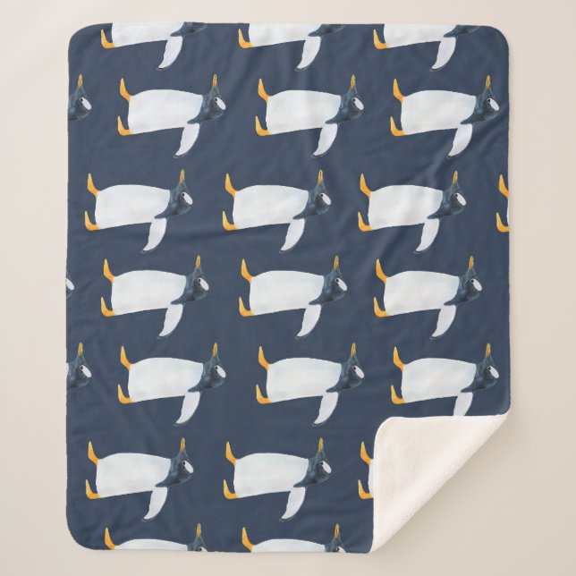 Manta Sherpa Pingüinos: Pequeña acuarela oscura (Anverso)