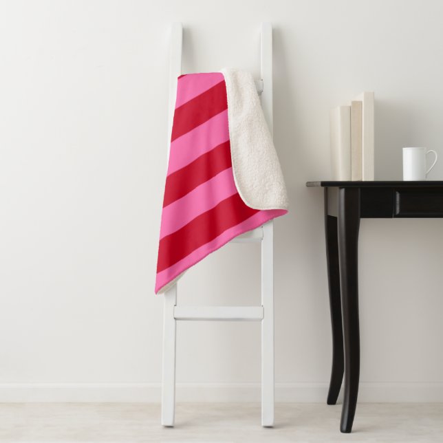 Manta Sherpa Pink and Red Peppermint Stripes (In situ)