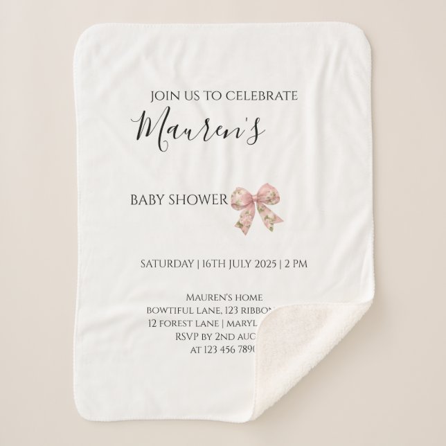 Manta Sherpa Pink Bow Girl Baby Shower  (Anverso)