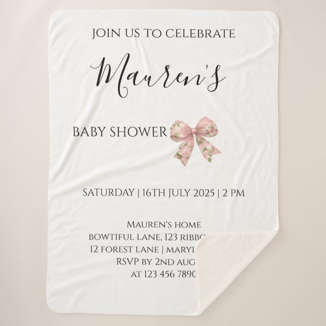 Manta Sherpa Pink Bow Girl Baby Shower  (Anverso)