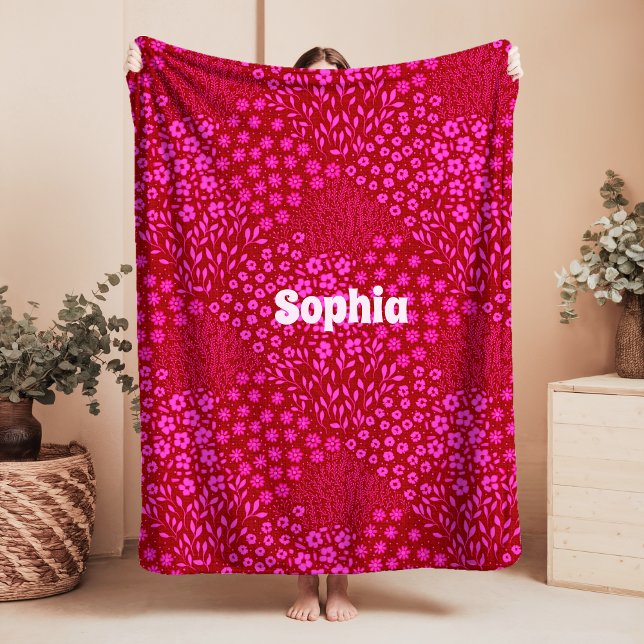 Manta Sherpa Pink Floral Name Sherpa Blanket Grandmillennial (Subido por el creador)