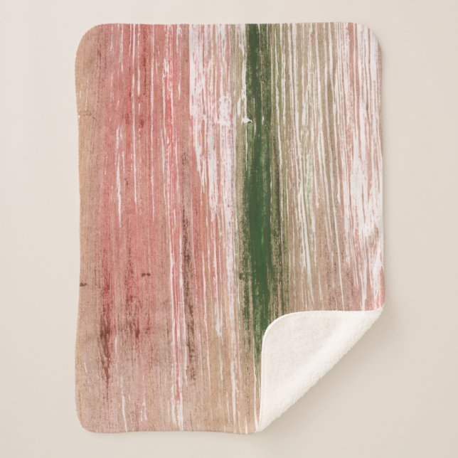 Manta Sherpa Pink green striped abstract painting art (Anverso)