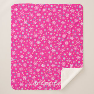 Manta Sherpa Pink Hot Pink Snowflakes Moda moderna Nombre perso