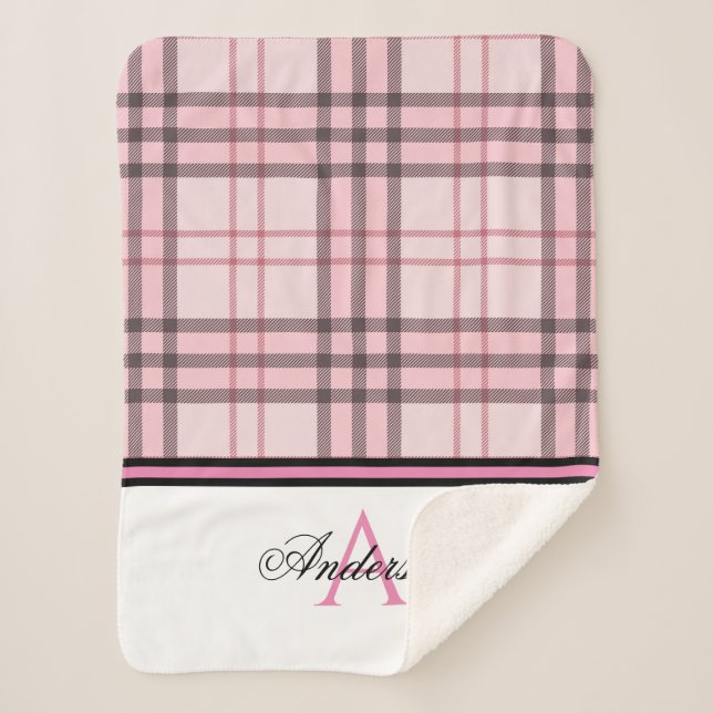 Manta Sherpa Pink Plaid Personalizado (Anverso)