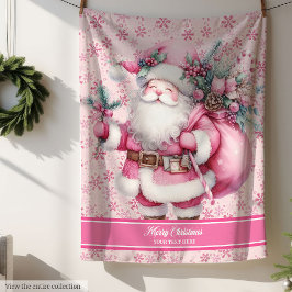 Manta Sherpa Pink Santa Chicas Blanc Nombre personalizado Pinkm