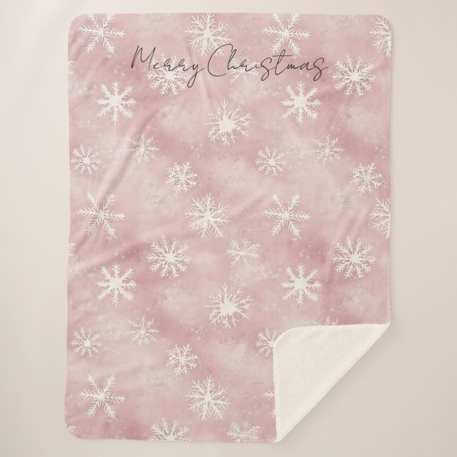 Manta Sherpa Pink White Snowflakes Christmas (Anverso)
