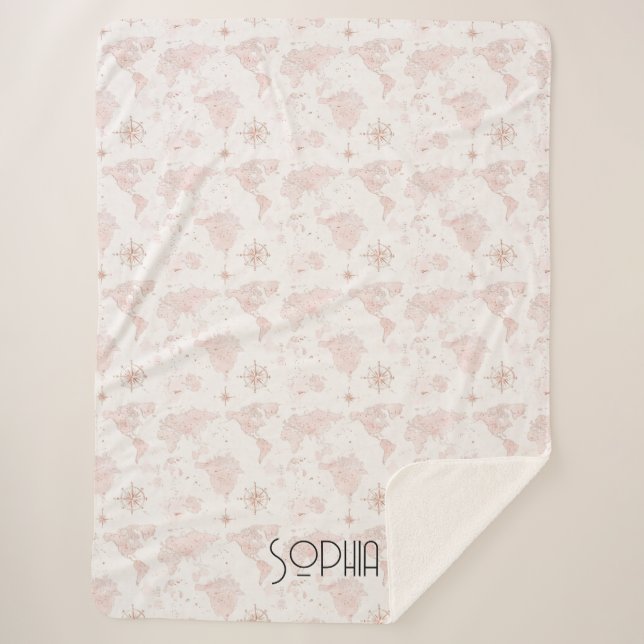 Manta Sherpa Pink World Map (Anverso)