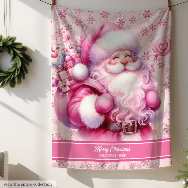 Manta Sherpa Pinkmas Santa Chicas abierto con nombre personaliz (Pinkmas Santa Girls Blanket with Custom Name)