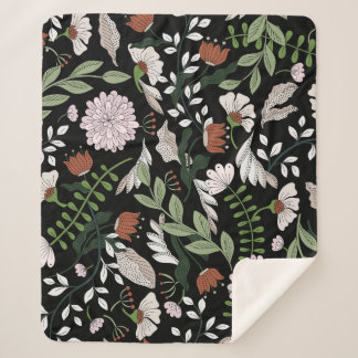 Manta Sherpa Pintado de flores antiguas de grabado
