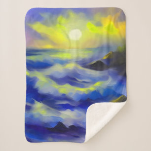 Manta Sherpa Pintado de olas de mar azul oscuro bajo el sol