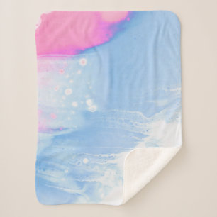 Manta Sherpa Pintura abstracta azul blanco y rosa