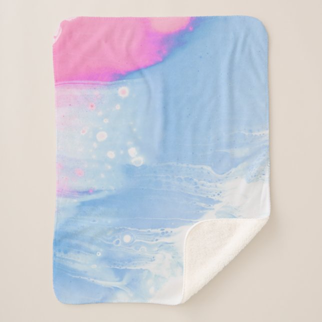 Manta Sherpa Pintura abstracta azul blanco y rosa (Anverso)