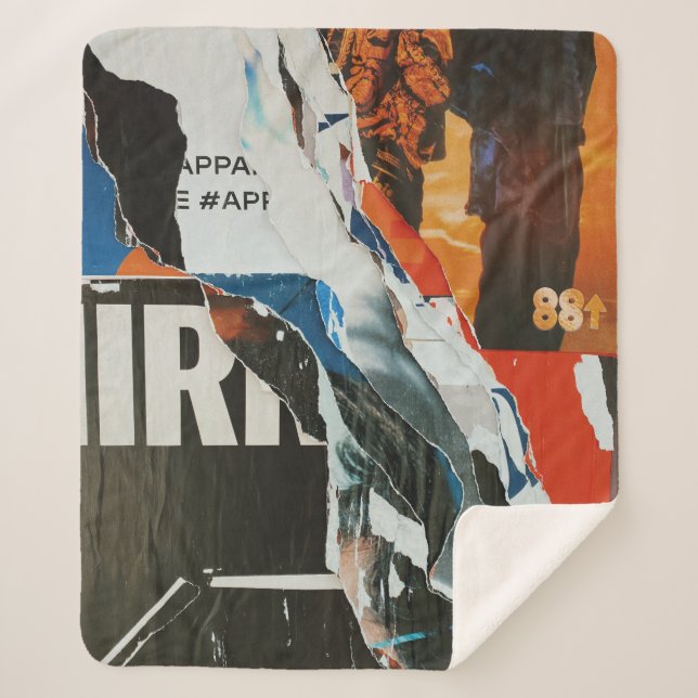 Manta Sherpa Pintura abstracta en blanco negro y naranja (Anverso)