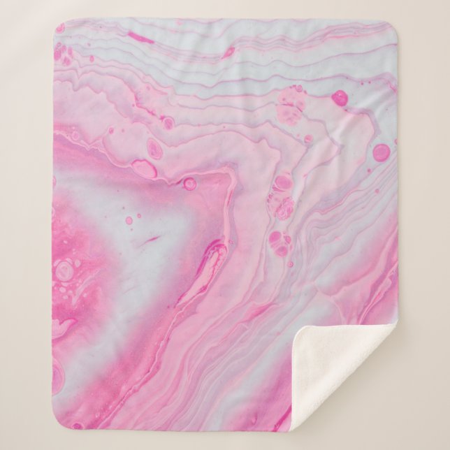 Manta Sherpa Pintura abstracta rosa y blanca (Anverso)