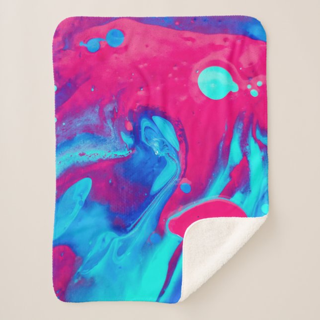 Manta Sherpa Pintura abstracta violeta y azul (Anverso)