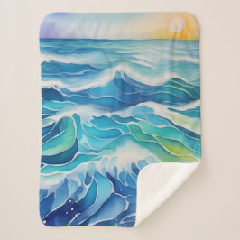 Manta Sherpa Pintura acuática de olas azules