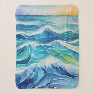 Manta Sherpa Pintura acuática de olas azules