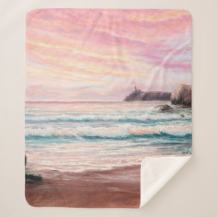 Manta Sherpa  pintura al óleo de una hermosa puesta de sol púrp