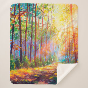 Manta Sherpa  pintura al óleo magnífico bosque en otoño, escéni