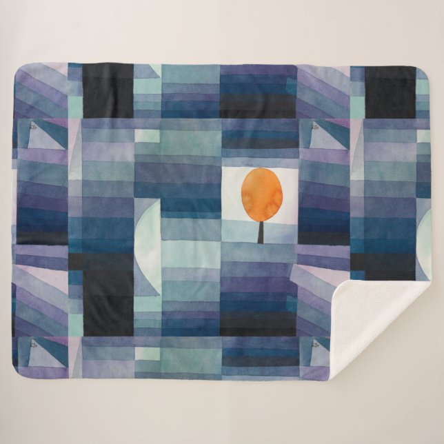 Manta Sherpa Pintura azul del árbol abstracto de Paul Klee (Anverso (horizontal))