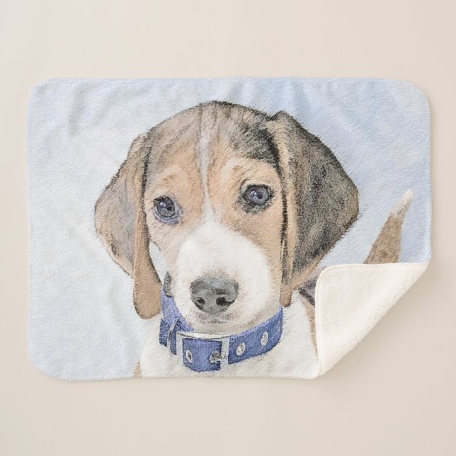 Manta Sherpa Pintura Beagle - Arte Perro Original Cuto (Anverso (horizontal))