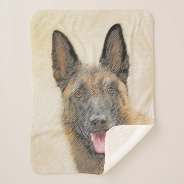 Manta Sherpa Pintura belga malinois - Arte de perro original (Anverso)