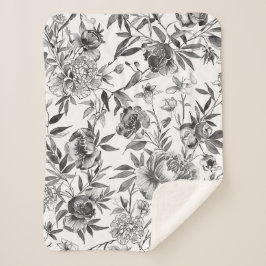 Manta Sherpa Pintura botánica floral de acuarela Chinoiserie
