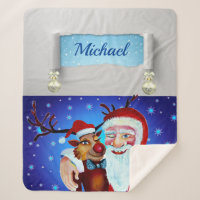 Pintura con Rudolf sonriente y Santa Claus