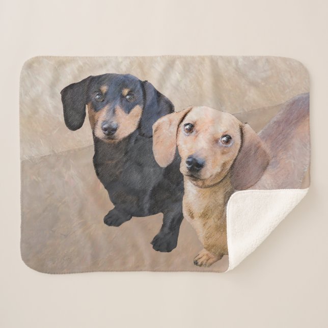 Manta Sherpa Pintura Dachshund (suave) - Arte Perro Original (Anverso (horizontal))