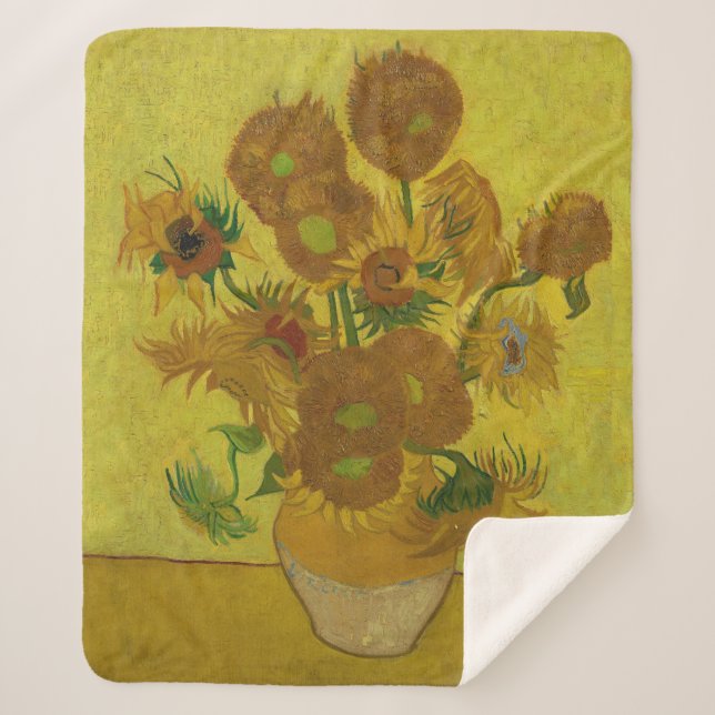 Manta Sherpa Pintura de 15 girasoles de Vincent Van Gogh (Anverso)