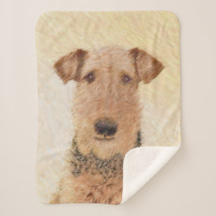 Manta Sherpa Pintura de Airedale Terrier - Arte original y boni